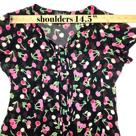 top S RAFAELLA vintage silk cropped tie neck button up cap sleeve sheer - Picture 9 of 11